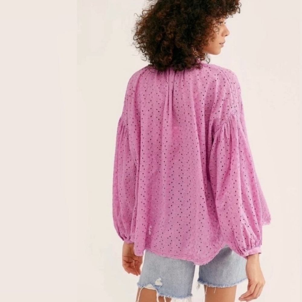 Free People Madison Eyelet Blouse In Orchid - Picture 2 of 11